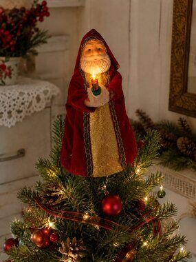 Vintage Illuminated Santa Christmas Tree Topper 5.5” NOS Original Package